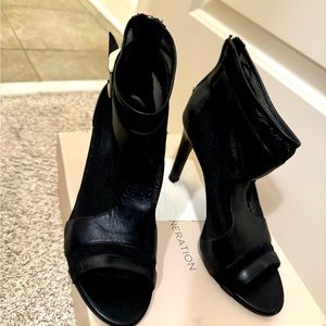 BCBGeneration Trilby, black mesh, calf height, Size 8.5M